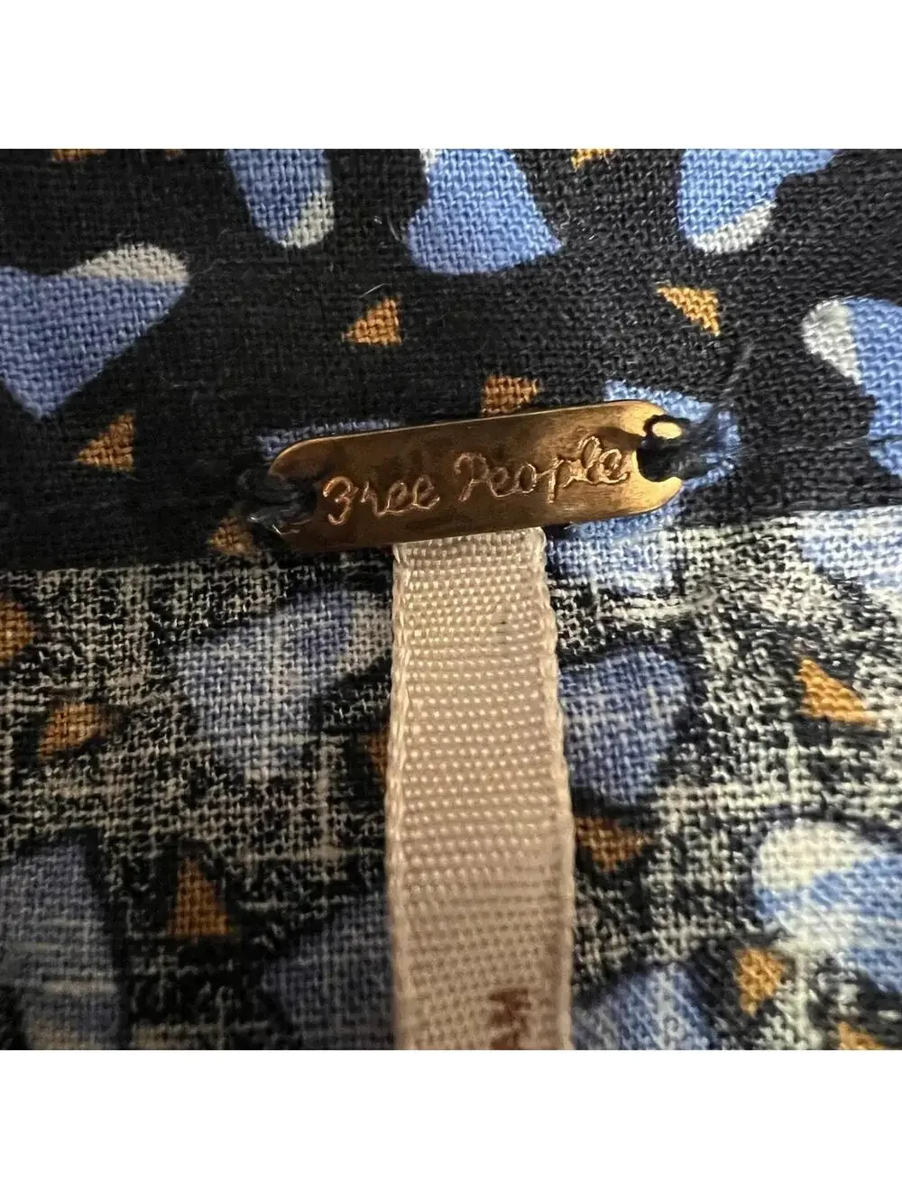 Free People Havana Honey Crop Top Blue Heart Print Linen Short Sleeve Medium
